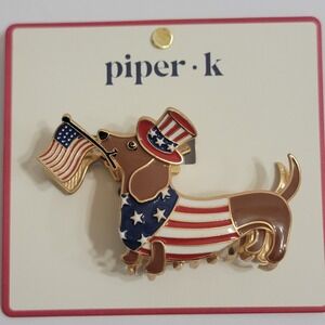 Piper K Patriotic Dachshund Hair Claw Clip American Flag Wiener Dog Enamel Gold